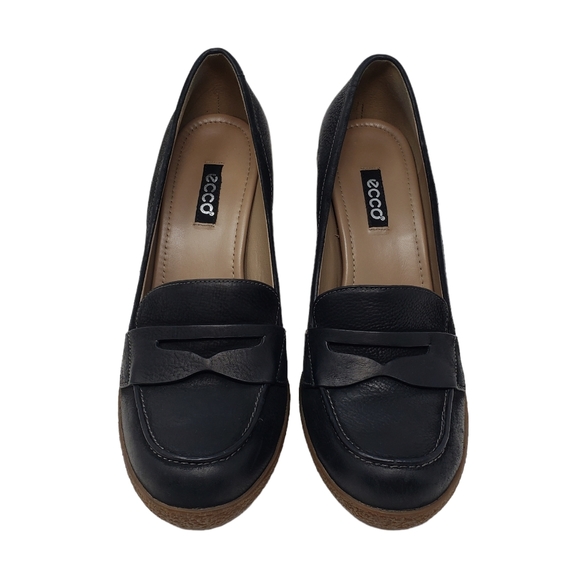 ECCO Nomane Black Leather Moccasin Loafer Heeled Shoes Size 40 EU 9 / 9.5 US - Picture 3 of 15